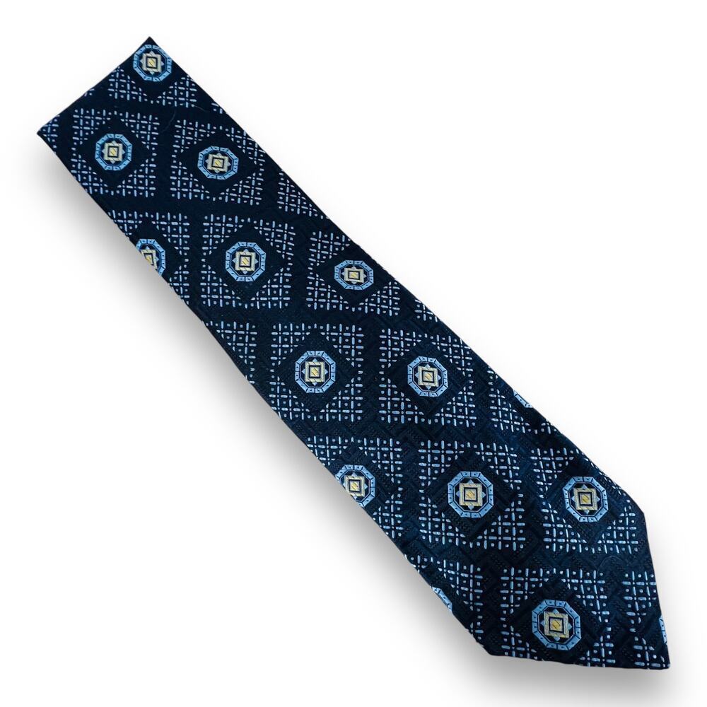Vintage 70s Wide Tie Blue Geometric Mod Disco Polyester Statement Johnny Carson